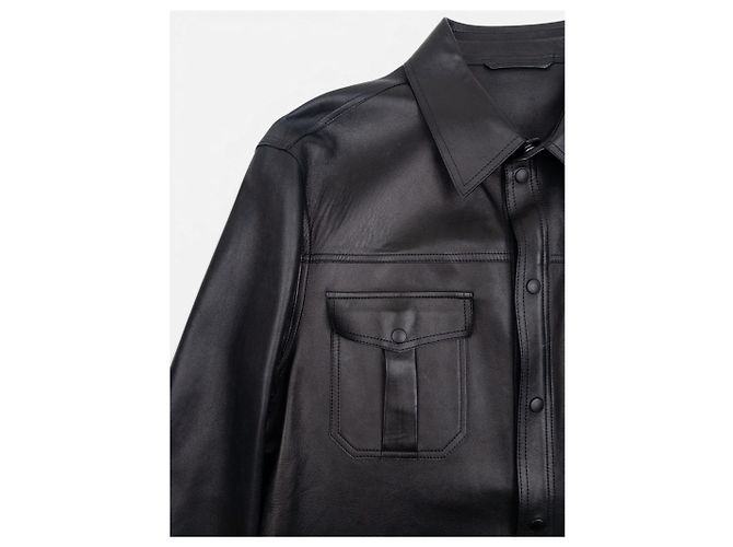 Gucci by Tom Ford 2000s Leder Military Cargo Button Up Hemd Schwarz - Ansicht 3