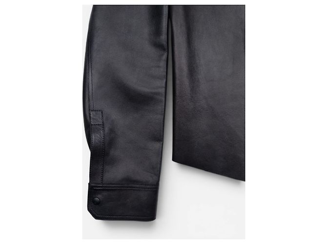 Gucci by Tom Ford 2000s Leder Military Cargo Button Up Hemd Schwarz - Ansicht 4