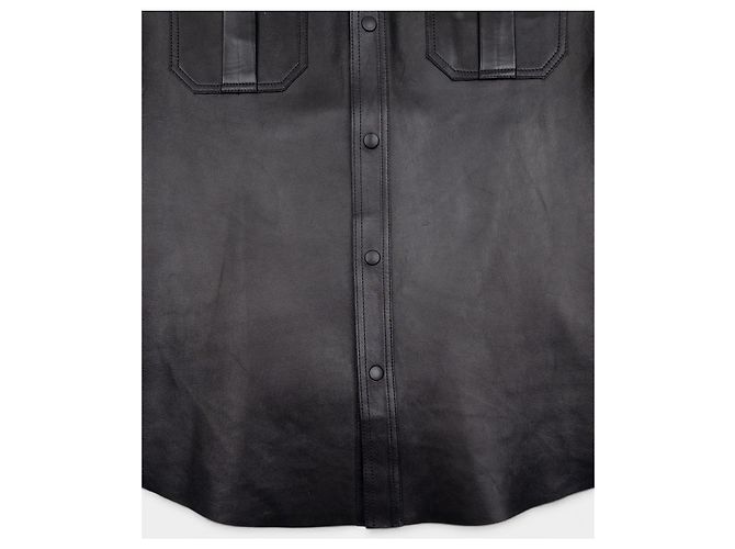 Gucci by Tom Ford 2000s Leder Military Cargo Button Up Hemd Schwarz - Ansicht 5