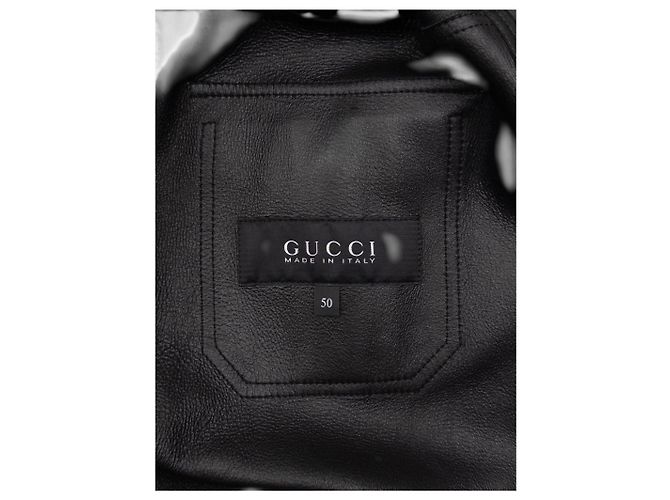 Gucci by Tom Ford 2000s Leder Military Cargo Button Up Hemd Schwarz - Ansicht 7