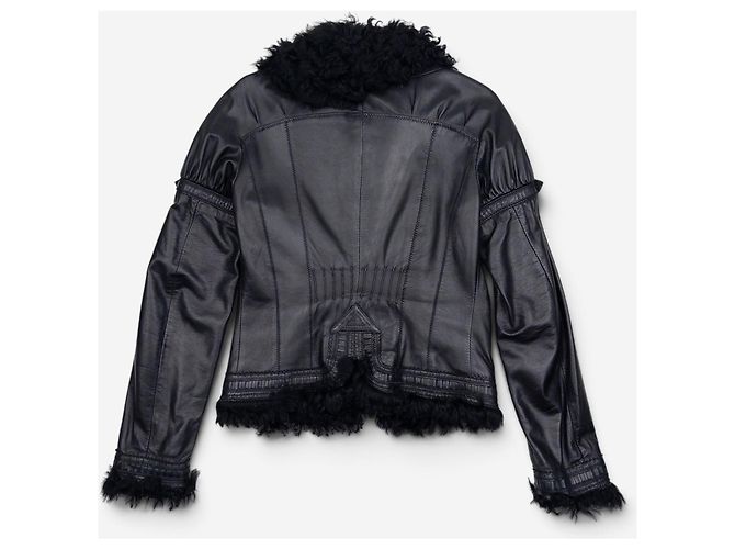Roberto Cavalli 2000s Fur Trim Stitched Leather Jacket - view 2