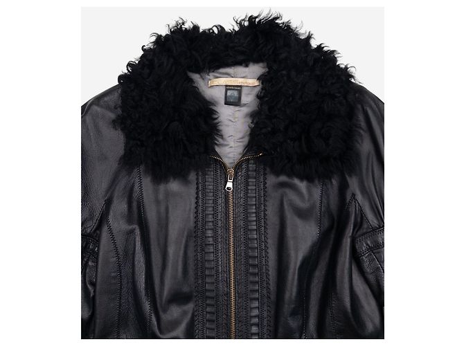 Roberto Cavalli 2000s Fur Trim Stitched Leather Jacket - view 3