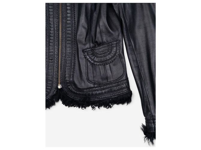 Roberto Cavalli 2000s Fur Trim Stitched Leather Jacket - view 4