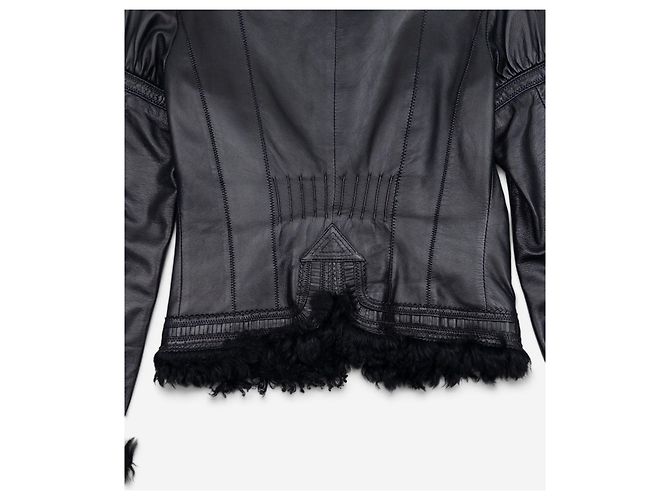 Roberto Cavalli 2000s Fur Trim Stitched Leather Jacket - view 6