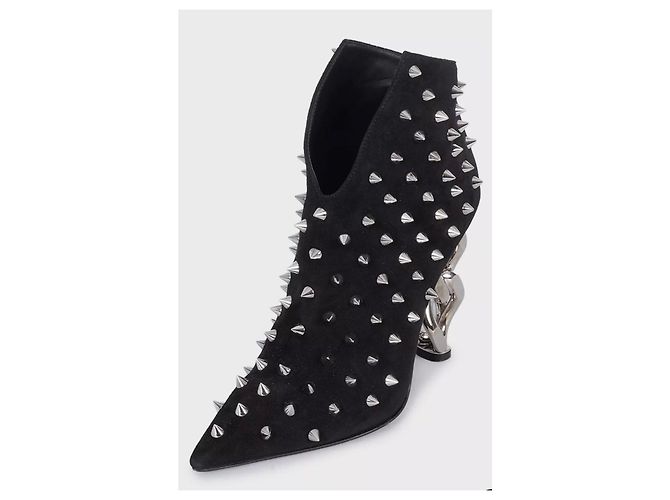 Stivaletti in camoscio nero con borchie Balmain EU 38 usati - vista 3