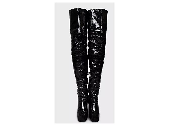 ALAÏA Over-the-Knee Boots aus schwarzem Lackleder, EU 38 gebraucht - Ansicht 2