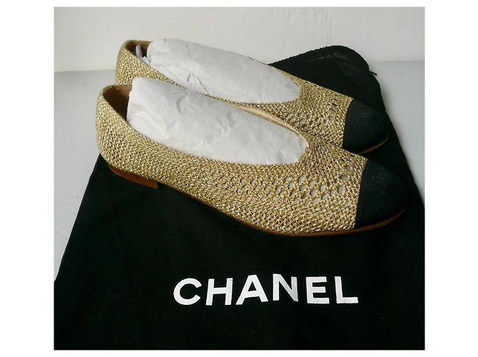 Chanel Bailarinas de malla dorada T41 Negro Dorado - vista 2