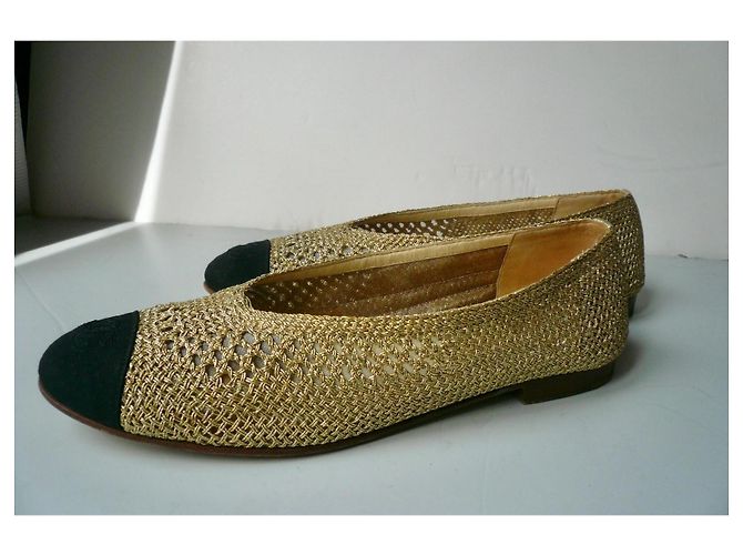 Chanel Bailarinas de malla dorada T41 Negro Dorado - vista 4