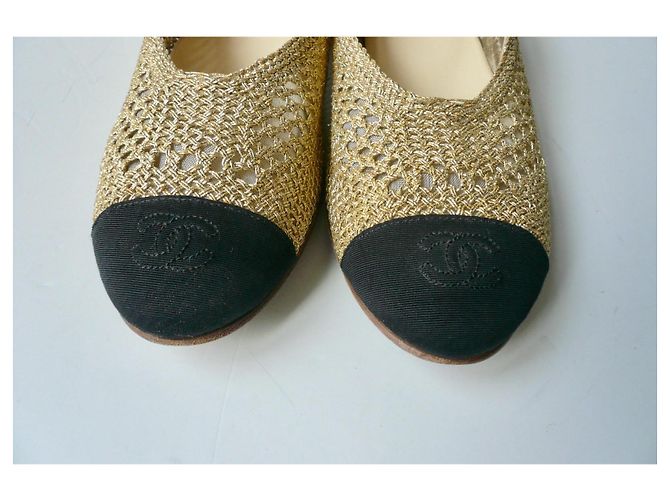 Chanel Bailarinas de malla dorada T41 Negro Dorado - vista 5