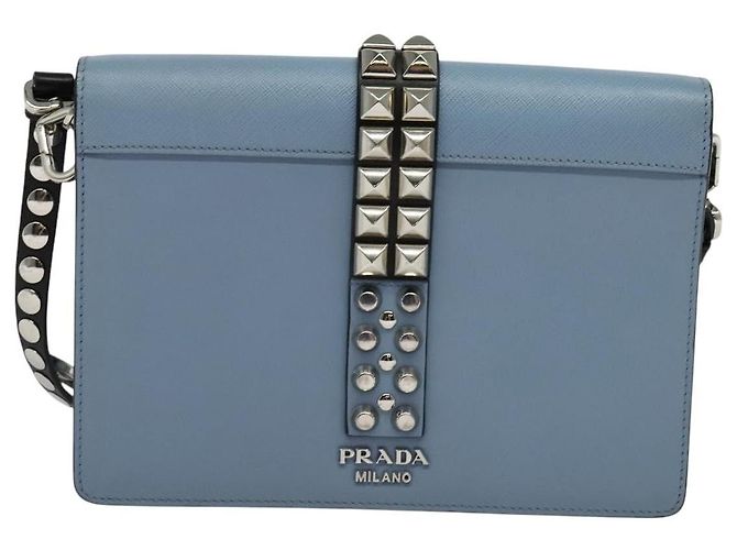 Prada Elektra Studded Leather Small Blue - view 2