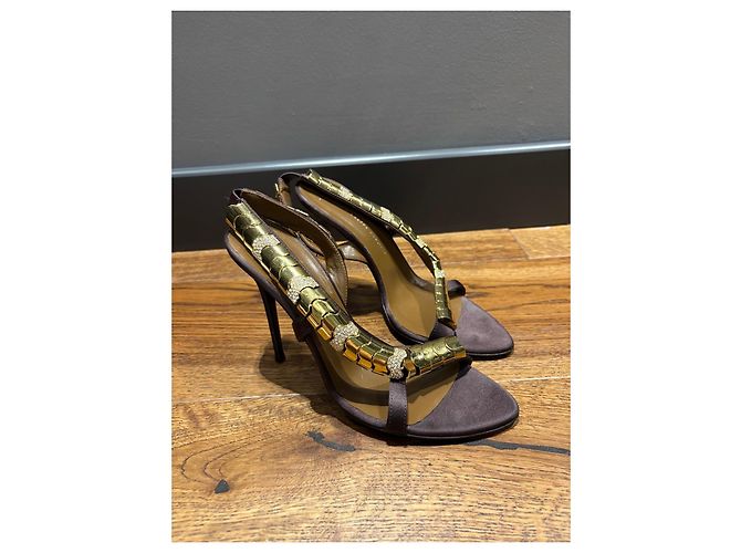 Giuseppe Zanotti Sandali Dafne 105 in raso marrone D'oro - vista 2