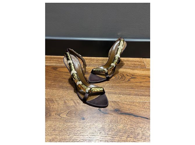 Giuseppe Zanotti Sandali Dafne 105 in raso marrone D'oro - vista 5