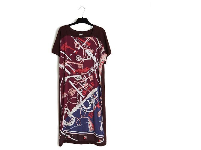 Hermès Twillaine Les Clés Ensemble aus Wolle und Seide Bordeaux - Ansicht 5