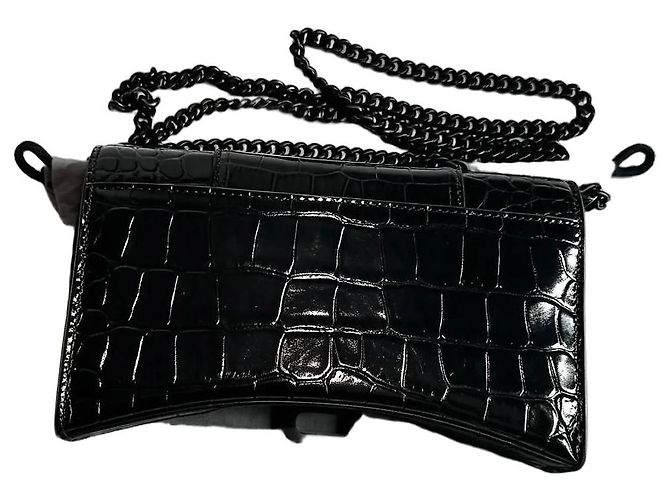 Balenciaga Hourglass Chain Bag Pelle Nera Effetto Coccodrillo Nero - vista 2