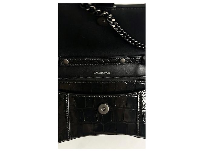 Balenciaga Hourglass Chain Bag Pelle Nera Effetto Coccodrillo Nero - vista 3