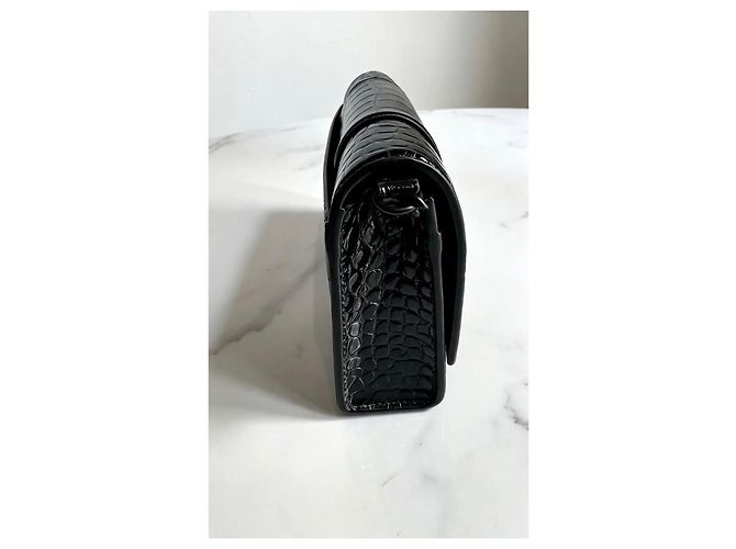 Balenciaga Hourglass Chain Bag Pelle Nera Effetto Coccodrillo Nero - vista 4