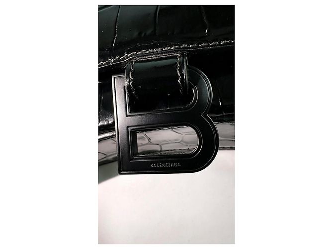 Balenciaga Hourglass Chain Bag Pelle Nera Effetto Coccodrillo Nero - vista 5