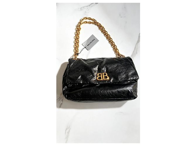 BB Chain Balenciaga Monaco BB Borsa a Catena in Pelle Nera Nero - vista 3