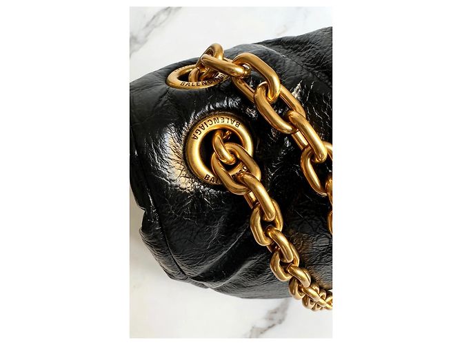 BB Chain Balenciaga Monaco BB Borsa a Catena in Pelle Nera Nero - vista 7