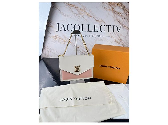 Louis Vuitton Pochette Lockme en cuir grainé blanc et rose - vue 14