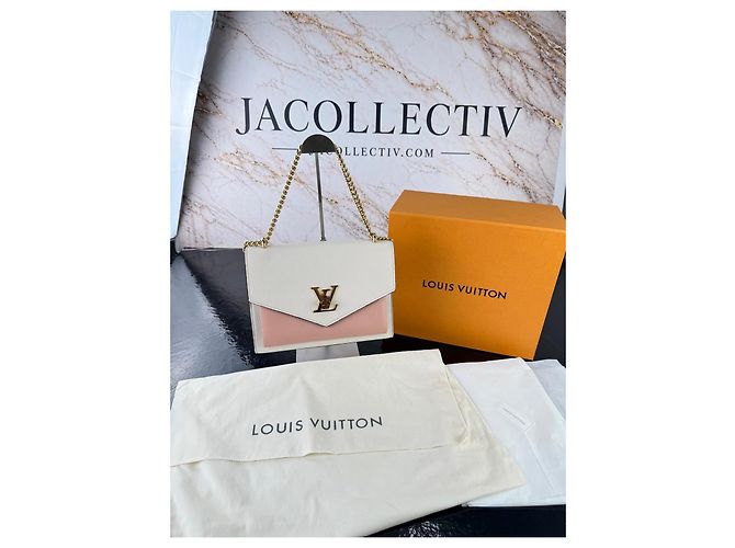 Louis Vuitton Pochette Lockme en cuir grainé blanc et rose - vue 16