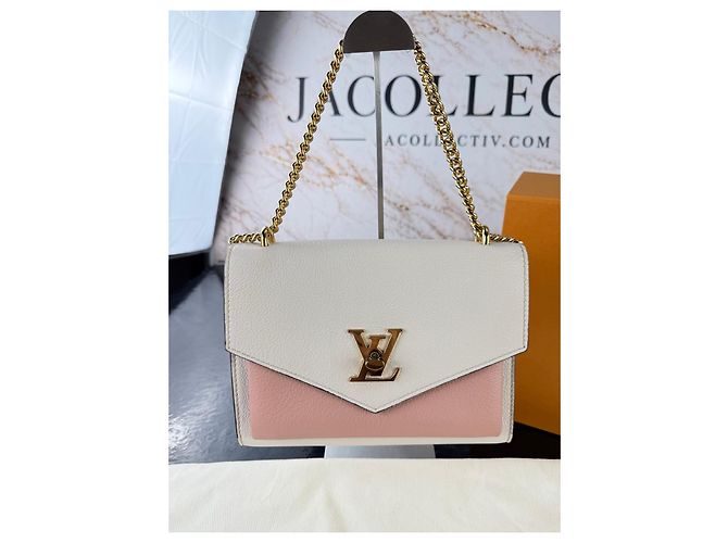 Louis Vuitton Pochette Lockme en cuir grainé blanc et rose - vue 17