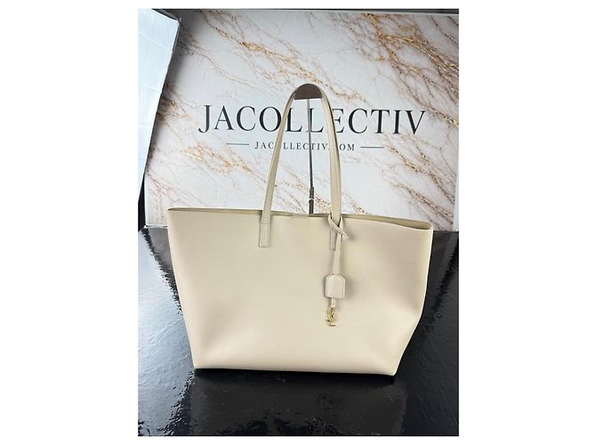 Autre Marque Borsa Saint Laurent Shopper in pelle beige - vista 3