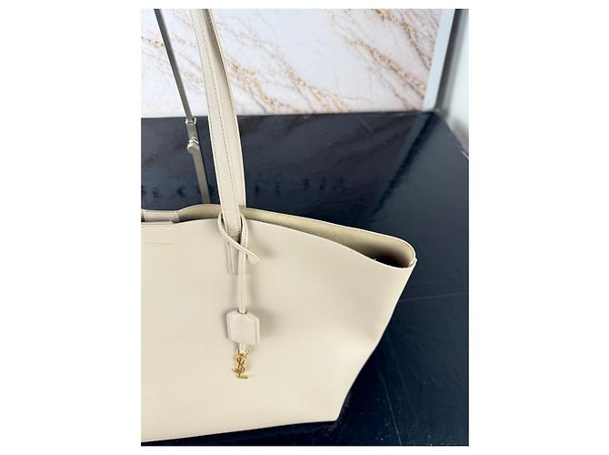 Autre Marque Borsa Saint Laurent Shopper in pelle beige - vista 5