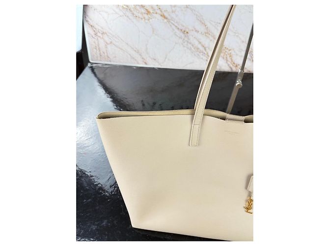 Autre Marque Borsa Saint Laurent Shopper in pelle beige - vista 6