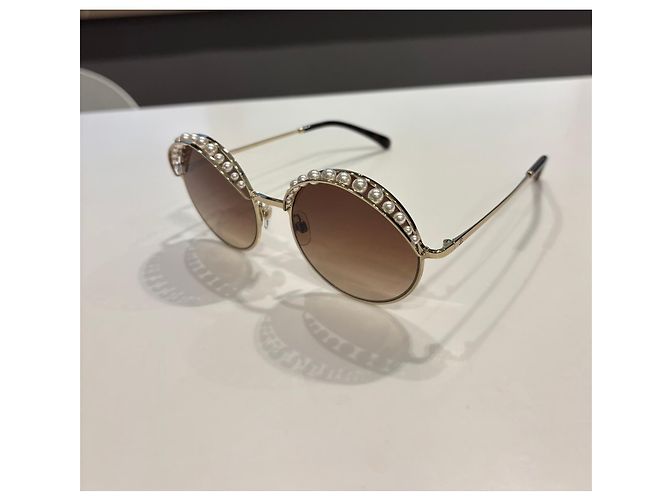 Chanel Gafas de sol redondas con perlas Mod. 4234 Blanco Dorado - vista 11