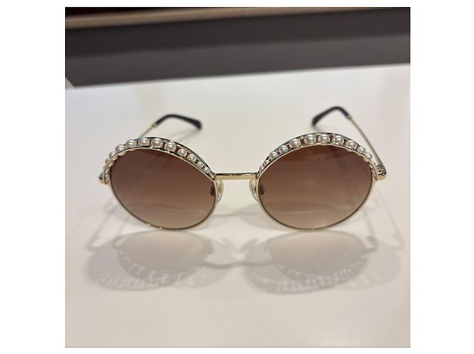 Chanel Gafas de sol redondas con perlas Mod. 4234 Blanco Dorado - vista 7