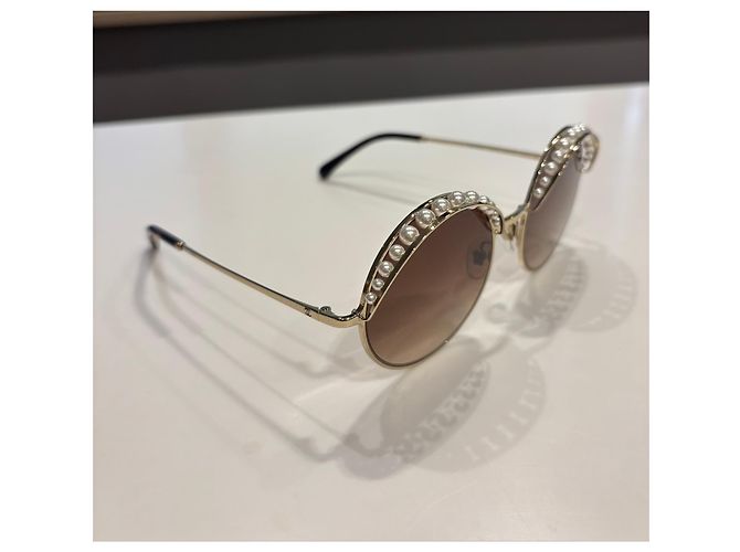 Chanel Gafas de sol redondas con perlas Mod. 4234 Blanco Dorado - vista 8