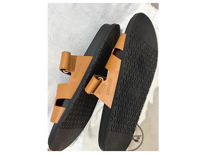 Hermès Chypre Chanclas de Piel Camel Castaño - vista 4