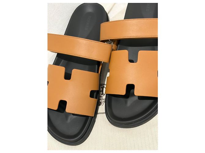 Hermès Chypre Chanclas de Piel Camel Castaño - vista 5