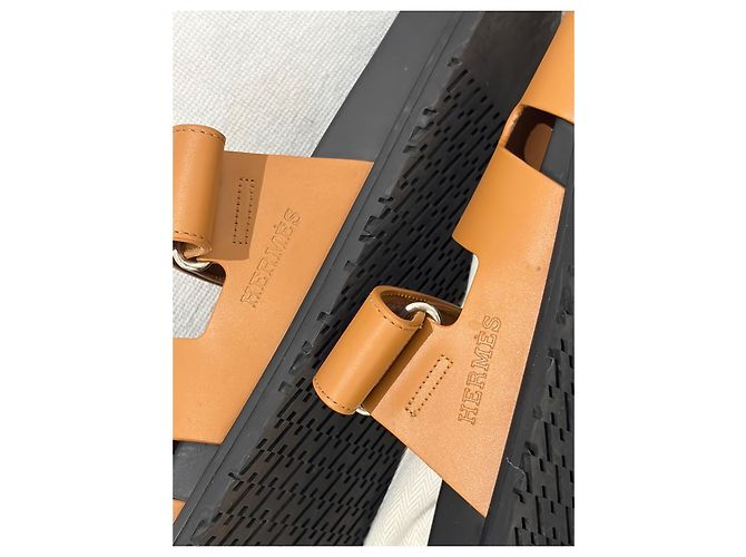 Hermès Chypre Chanclas de Piel Camel Castaño - vista 6