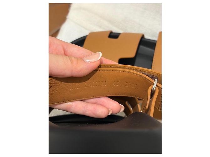 Hermès Chypre Chanclas de Piel Camel Castaño - vista 7