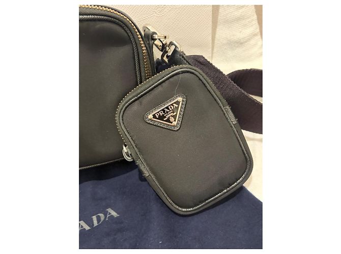 Saffiano Prada Re-Nylon Shoulder Bag with Pouch - Black - view 6