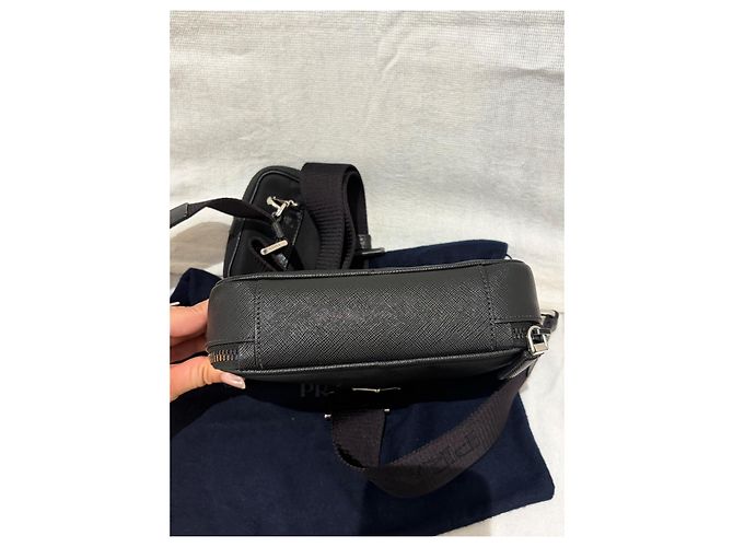 Saffiano Prada Re-Nylon Shoulder Bag with Pouch - Black - view 8