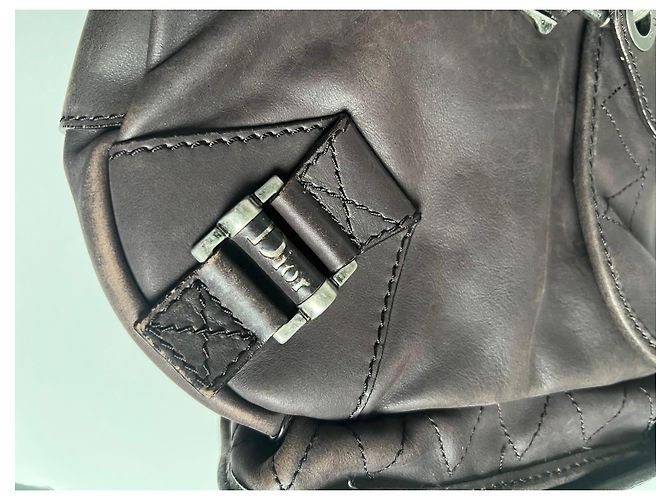 Christian Dior Borsa Hobo Rebelle Pelle Marrone - vista 7