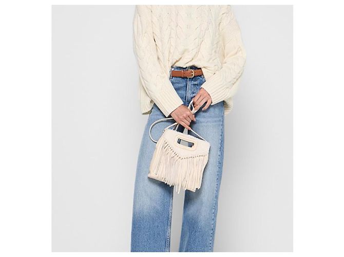 Maje Leder-Fransentasche mit Lammfell in Beige - Ansicht 2