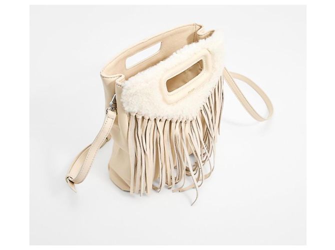 Maje Leder-Fransentasche mit Lammfell in Beige - Ansicht 4