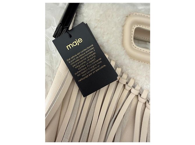 Maje Leder-Fransentasche mit Lammfell in Beige - Ansicht 5