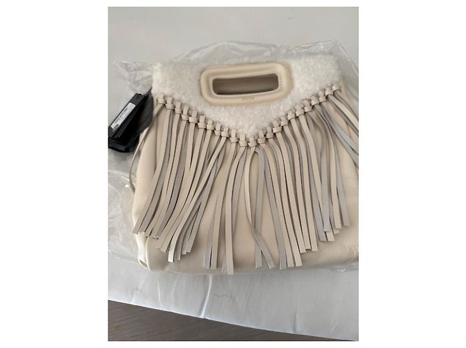 Maje Leder-Fransentasche mit Lammfell in Beige - Ansicht 6