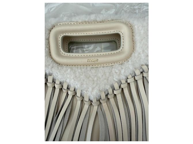 Maje Leder-Fransentasche mit Lammfell in Beige - Ansicht 7