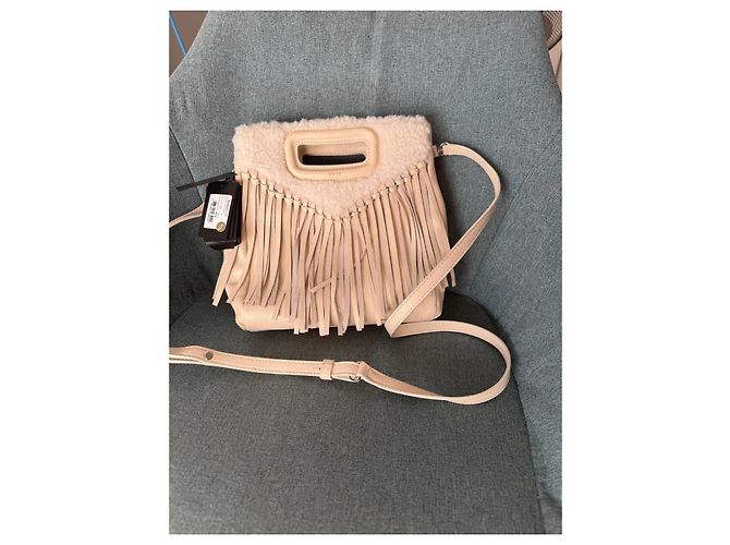 Maje Leder-Fransentasche mit Lammfell in Beige - Ansicht 8