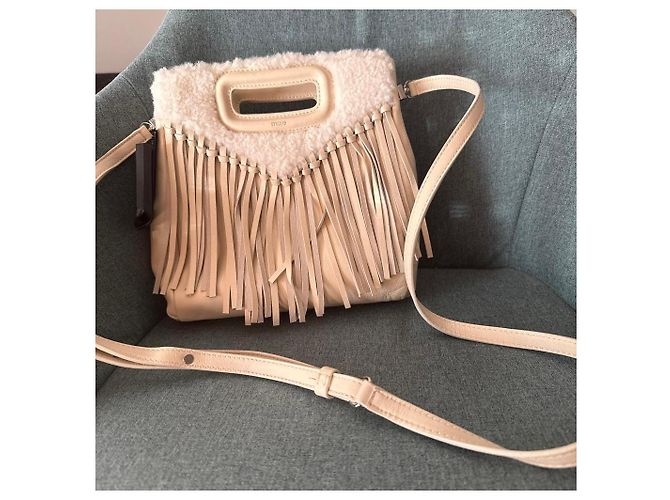 Maje Leder-Fransentasche mit Lammfell in Beige - Ansicht 9