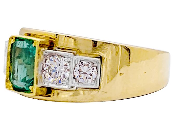 Autre Marque Zweifarbiger Goldbandring, Smaragd und Diamanten. - Ansicht 3
