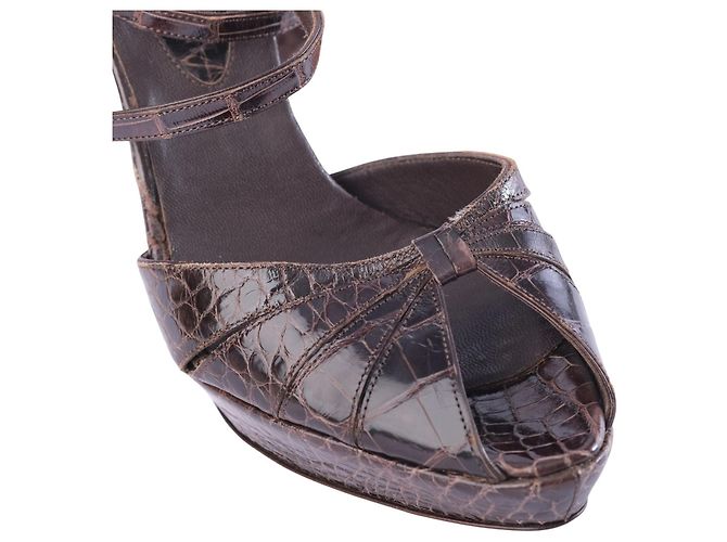 Autre Marque Sandali platform Yves Saint Laurent Rive Gauche marroni effetto croc Marrone - vista 5