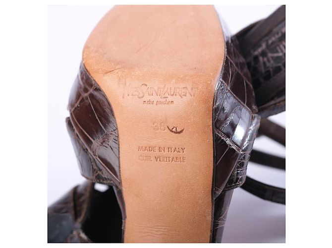 Autre Marque Sandali platform Yves Saint Laurent Rive Gauche marroni effetto croc Marrone - vista 7
