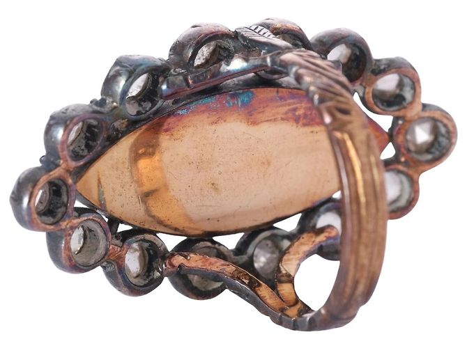 Autre Marque Anel Navette em Esmalte Azul Antigo e Diamantes Brilhantes Brancos Prata - vista 4